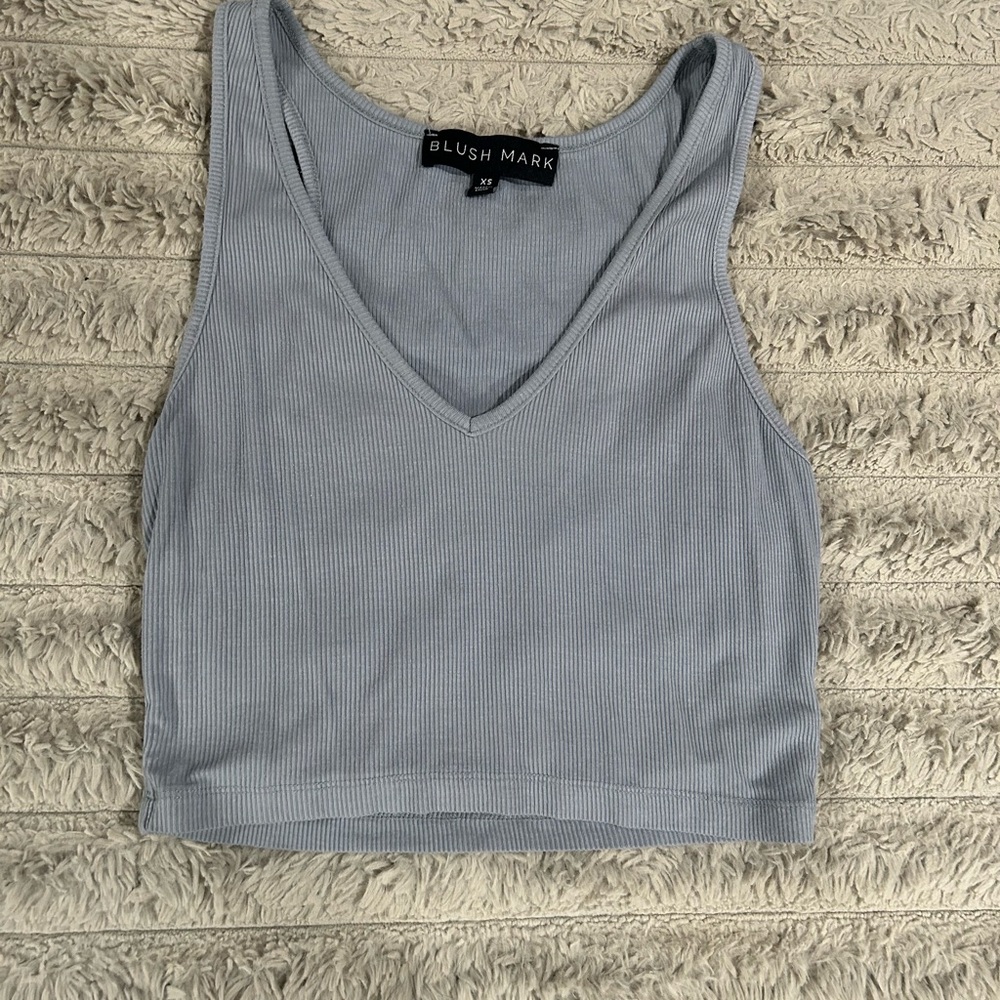 Blush mark Women's Blue Ribbed Tank Top